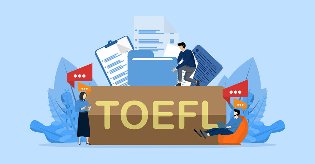 Image illustrating the TOEFL test, which evaluates students' understanding and application of learned knowledge and skills.